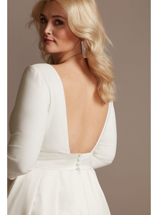 Low Back Mid-Sleeve Satin Tall Plus Wedding Dress  4XL9WG4005DB