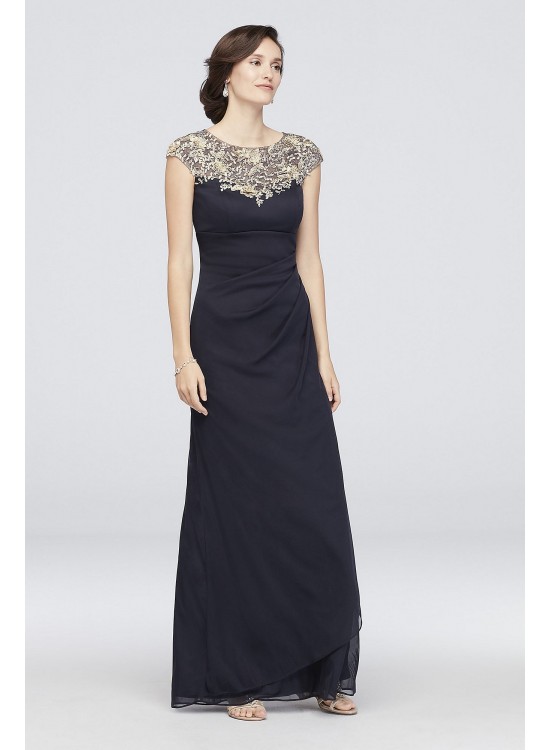 Matte Jersey Dress with Metallic Embroidered Yoke Xscape 1866X