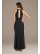 Mesh Overlay Halter Gown with Open Back  22023