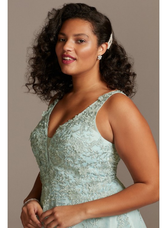 Mesh Plus Size Gown with 3D Floral Applique Xscape 783XW