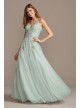 Mesh V-Neck Gown with 3D Floral Applique Xscape 783X