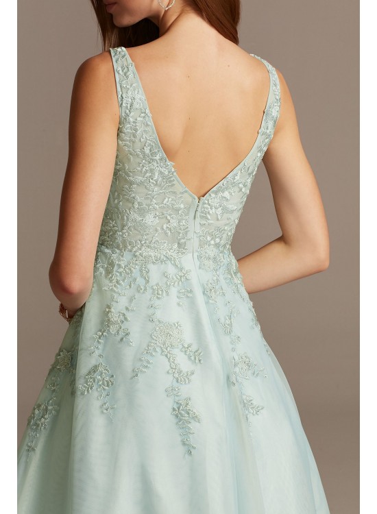 Mesh V-Neck Gown with 3D Floral Applique Xscape 783X