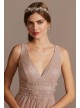 Metallic A-Line Gown with Beaded Waist Bands City Triangles 7994WT1C