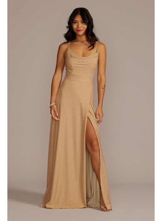 Metallic Cowl Neck Dress with Lace-Up Back DB Studio D21NY2129