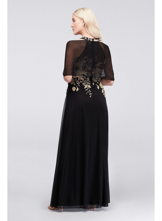 Metallic Embroidered Jersey Chiffon Halter Dress Cachet 59562D