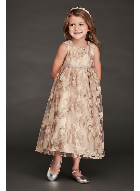 Metallic Embroidered Tulle Flower Girl Dress  RK1383