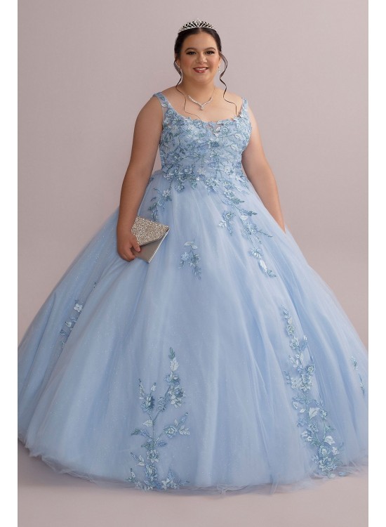 Metallic Floral Plus Size Tulle Quince Ball Gown Fifteen Roses 8FR2114