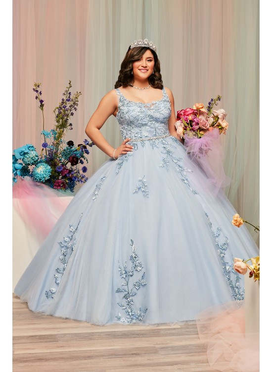 Metallic Floral Plus Size Tulle Quince Ball Gown Fifteen Roses 8FR2114