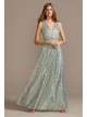 Metallic Foil Pleated V-Neck Gown with Belt Teeze Me M498441