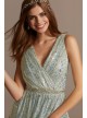 Metallic Foil Pleated V-Neck Gown with Belt Teeze Me M498441