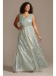 Metallic Foil Pleats V-Neck Belted Plus Size Gown Teeze Me PM498441