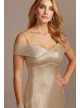 Metallic Off-the-Shoulder Seamed Gown with Slit Morgan and Co 21761