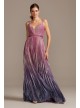 Metallic Pleated Ombre Gown with Plunge Illusion Night Studio S20224