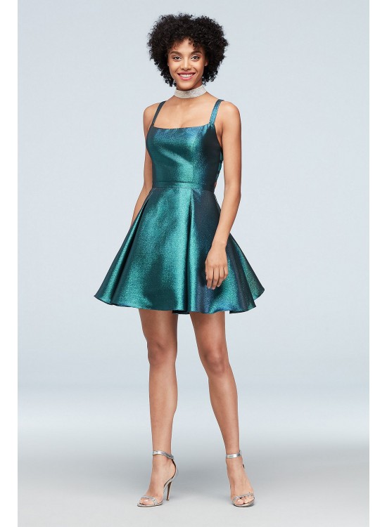 Metallic Strappy Back Fit-and-Flare Short Dress Blondie Nites 1699BN