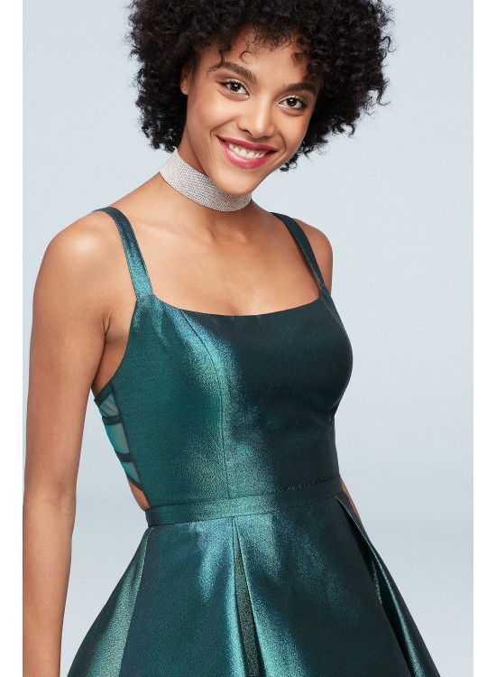 Metallic Strappy Back Fit-and-Flare Short Dress Blondie Nites 1699BN