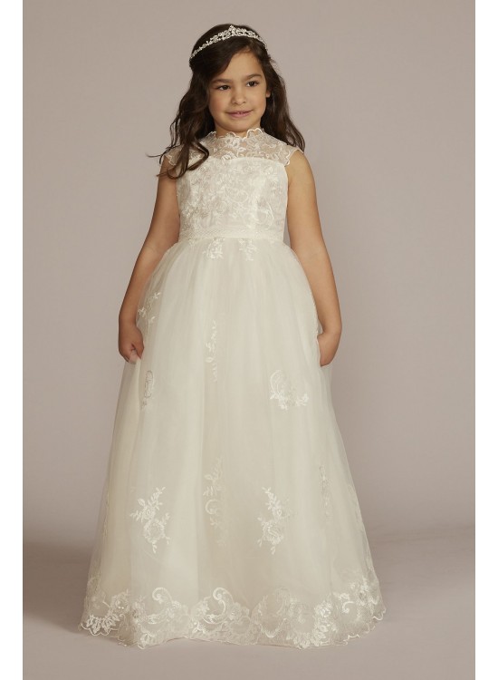 Mock Neck Lace Applique Flower Girl Dress DB Studio WG1455