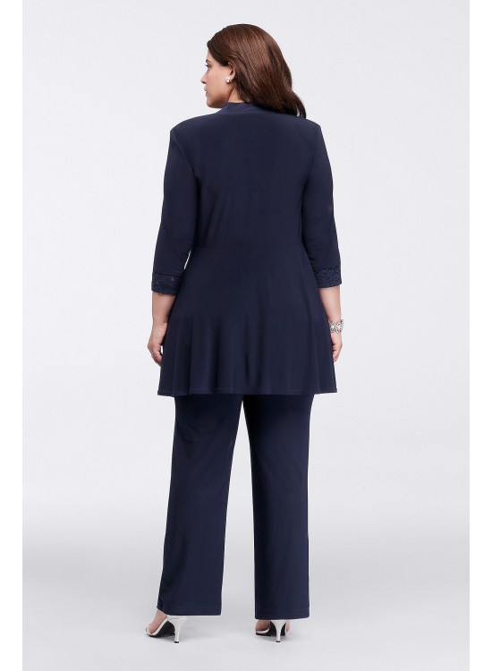 Mock Two Piece Lace and Jersey Pant Suit  7772W