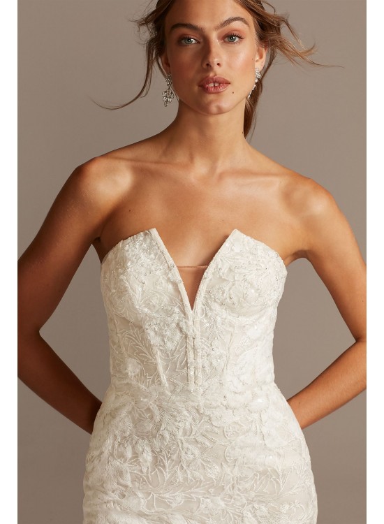 Notch-Neck Lace Corset Mermaid Wedding Dress  CWG846