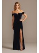 Notched Off the Shoulder Velvet Gown with Slit City Triangles 1656CH7C