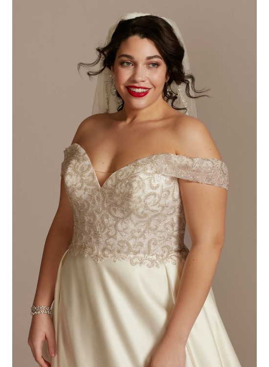 Off Shoulder Beaded Bodice Plus Size Wedding Dress  8LBCWG890