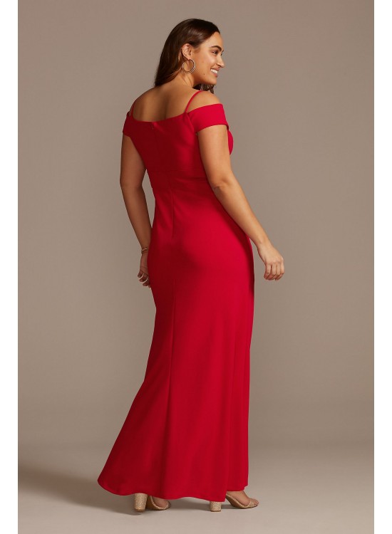 Off Shoulder Fold Seamed Plus Size Gown with Slit Morgan and Co 21927W