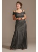 Off Shoulder Metallic Plus Size Gown with Godets  5759W