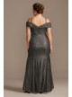 Off Shoulder Metallic Plus Size Gown with Godets  5759W