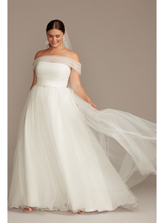 Off Shoulder Pleated Tulle Plus Size Wedding Dress  Collection 9WG3976