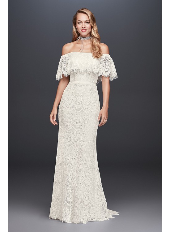 Off-The-Shoulder Eyelash Lace Sheath Wedding Dress Galina WG3892