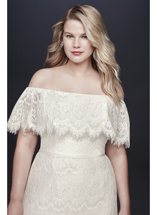 Off-The-Shoulder Eyelash  Plus Size Wedding Dress  9WG3892