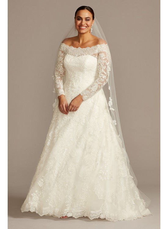 Off-The-Shoulder Plus Size A-Line Wedding Dress  8CWG765