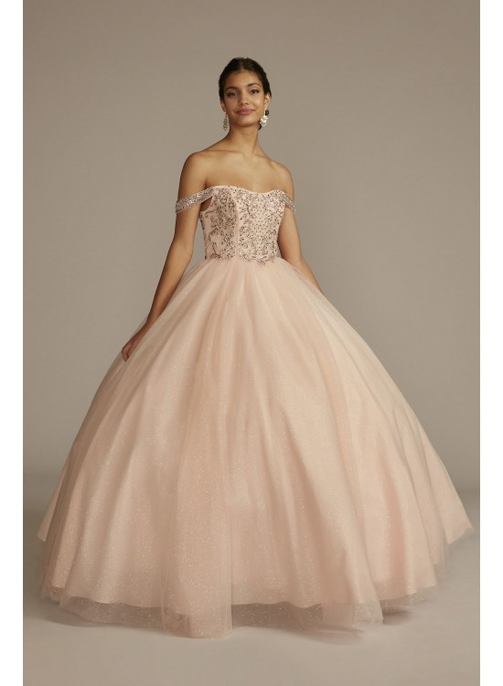 Off-the-Shoulder Beaded Quince Ball Gown Fifteen Roses FR2201