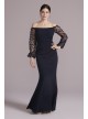 Off-the-Shoulder Crepe Gown with Illusion Sleeves Oleg Cassini WBM2965