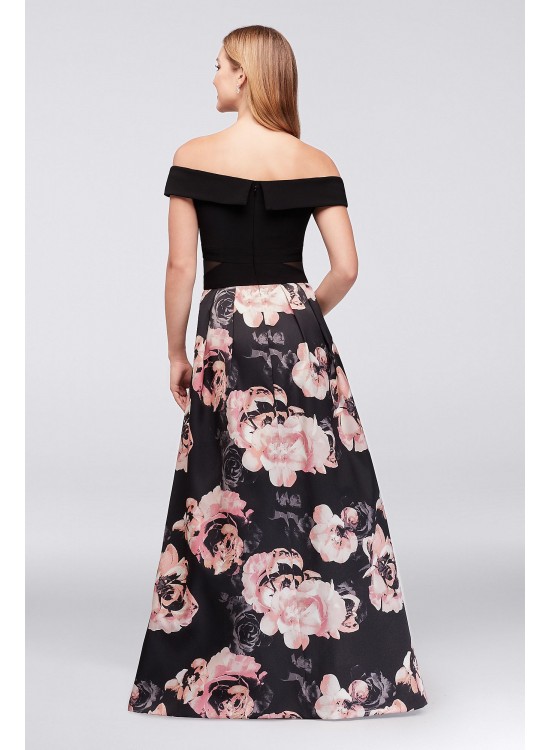 Off-the-Shoulder Floral Jersey and Satin Ball Gown Xscape 1173X