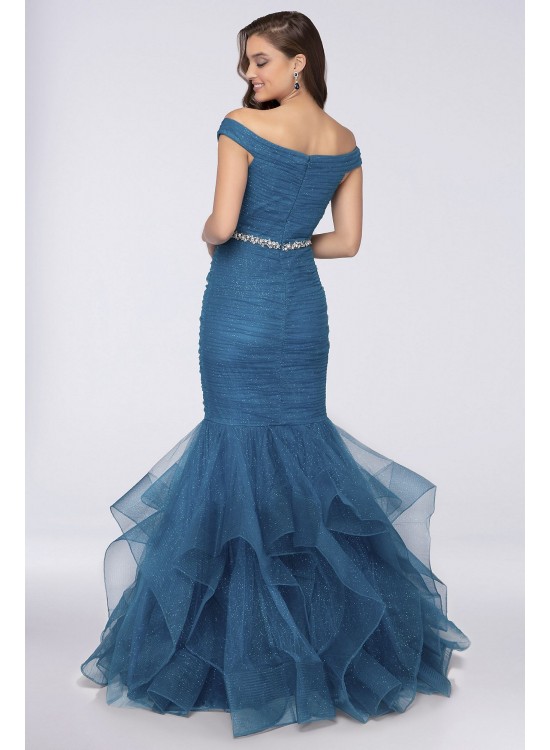 Off-the-Shoulder Glitter Tulle Mermaid Dress Terani Couture 1911P8366