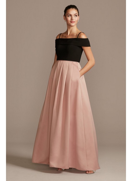 Off-the-Shoulder Gown with Pocketed Satin Skirt Nightway 21935