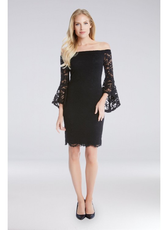 Off-the-Shoulder Lace Bell-Sleeve Sheath Dress Karen Kane L50553