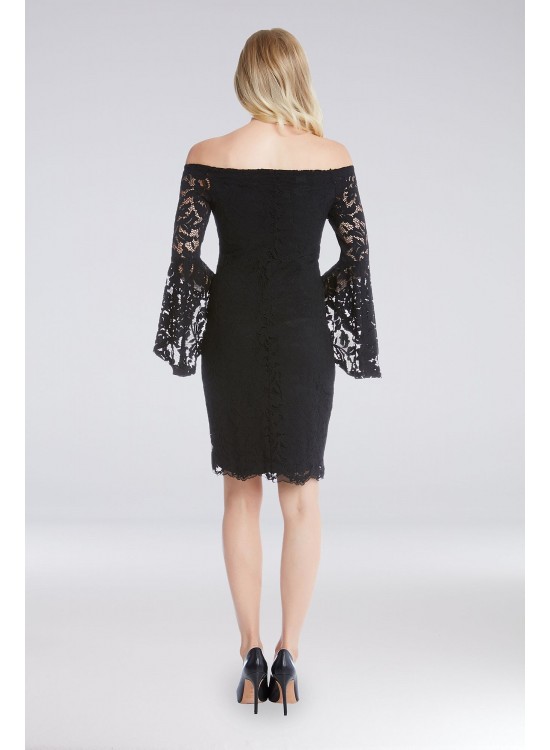 Off-the-Shoulder Lace Bell-Sleeve Sheath Dress Karen Kane L50553