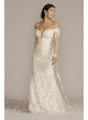 Off the Shoulder Lace Sleeve Trumpet Wedding Gown Oleg Cassini CWG927