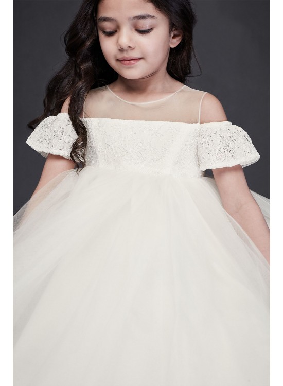 Off the Shoulder Lace and Tulle Flower Girl Dress  WG1405