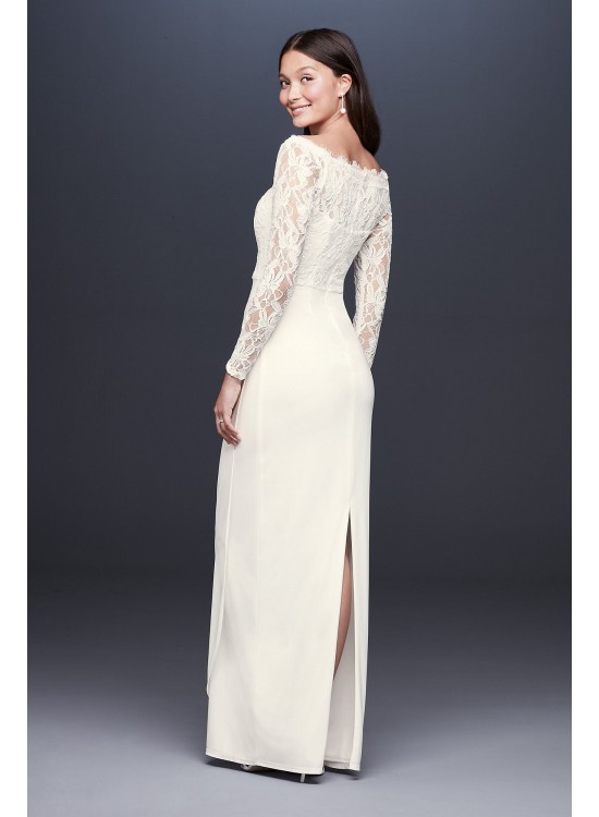 Off-the-Shoulder Long Sleeve Lace Draped Gown DB Studio 184213DB