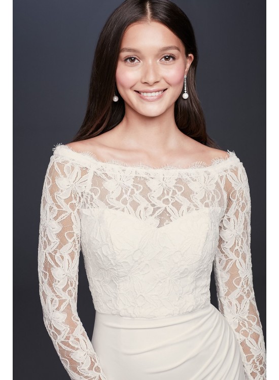 Off-the-Shoulder Long Sleeve Lace Draped Gown DB Studio 184213DB