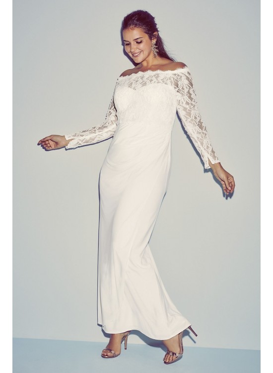 Off-the-Shoulder Long Sleeve Lace Draped Gown DB Studio 184213DB