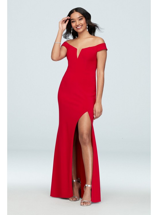 Off the Shoulder Notch Mermaid Gown with Slit Xscape 2318X