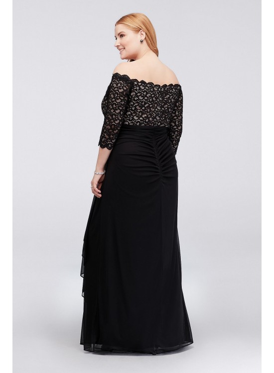 Off-the-Shoulder Plus Size Dress with Cascade Betsy and Adam A21009W