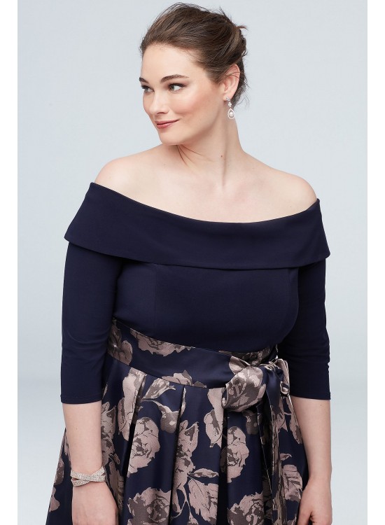 Off the Shoulder Plus Size Gown with Floral Skirt Jessica Howard JHDW6192