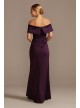 Off the Shoulder Ruched Gown with Hip Cascade Xscape 3008XD