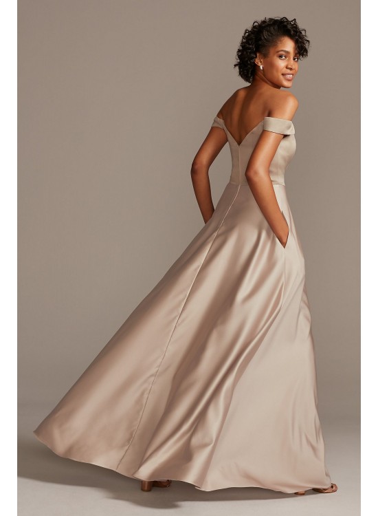 Off-the-Shoulder Satin A-Line Bridesmaid Dress  F20134