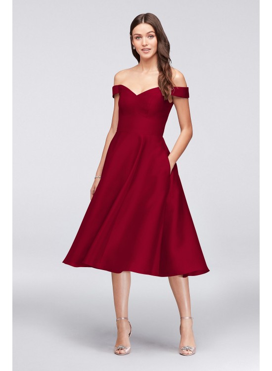 Off-the-Shoulder Tea-Length Bridesmaid Dress  F19743