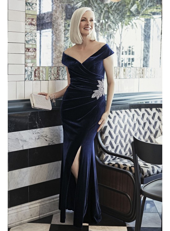 Off-the-Shoulder Velvet Gown with Beaded Detail Alex Evenings 8191770